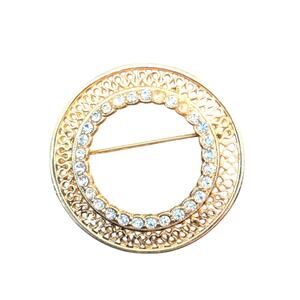 Vintage Unsigned Filigree Rhinestone Wreath Brooch